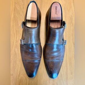 Magnanni for Nordstrom-Dark Brown Leather Double Monk Strap Oxfords